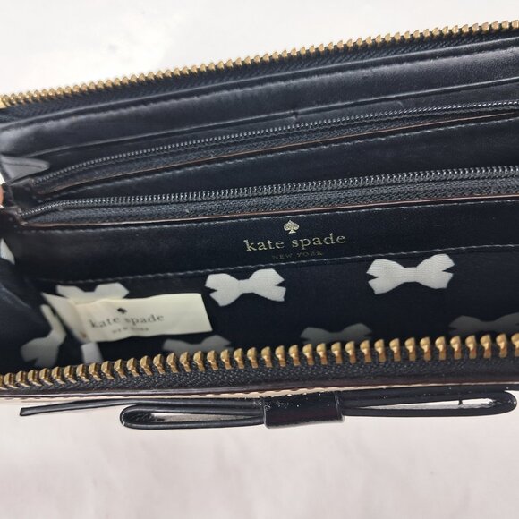Kate Spade Chelsea Park Nisha Black Cream Bow & Stripe Wallet - Picture 9 of 12